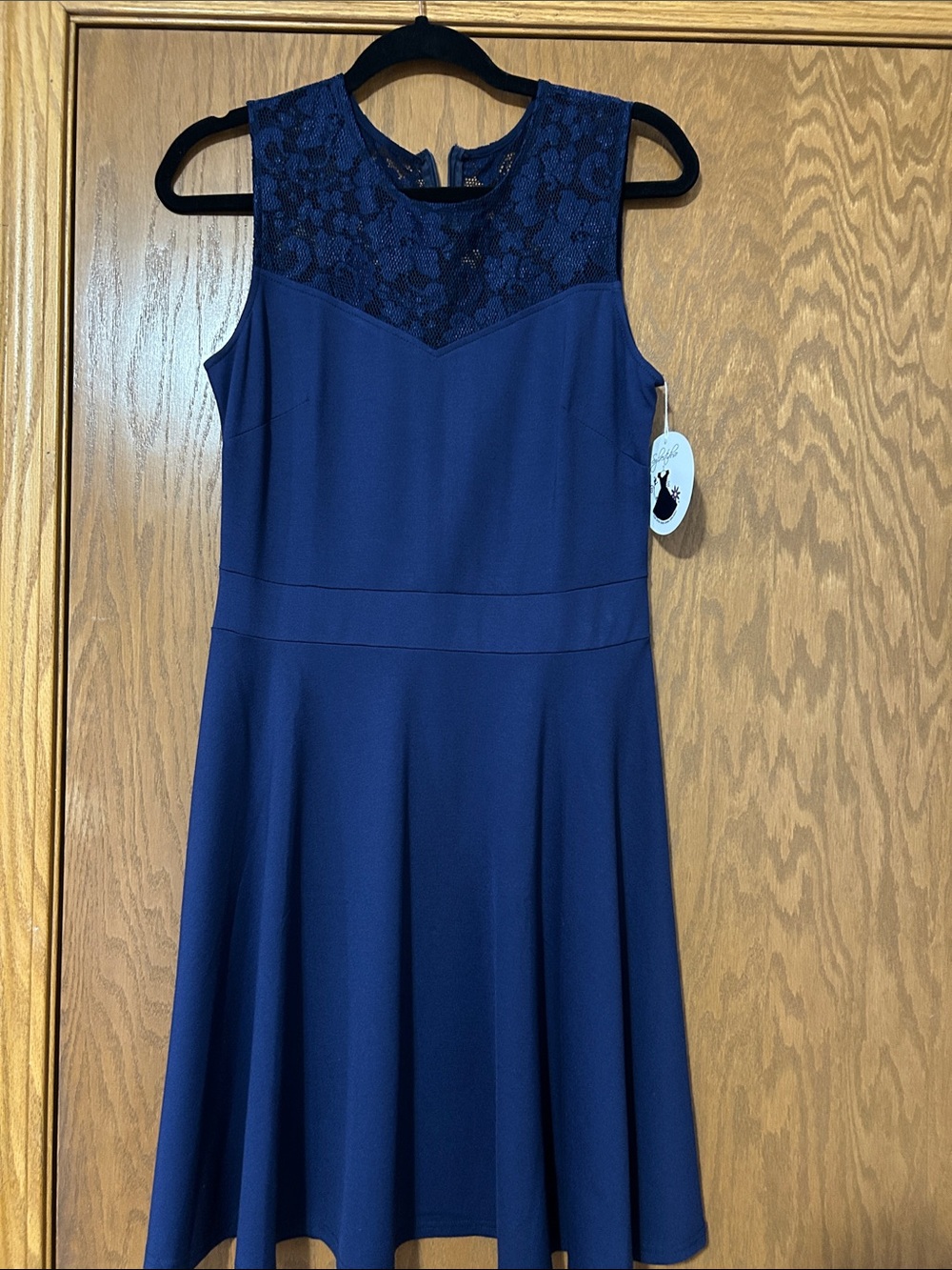 Women’s Sleeveless Navy Lace Pleated A-line  Mini Dress M
